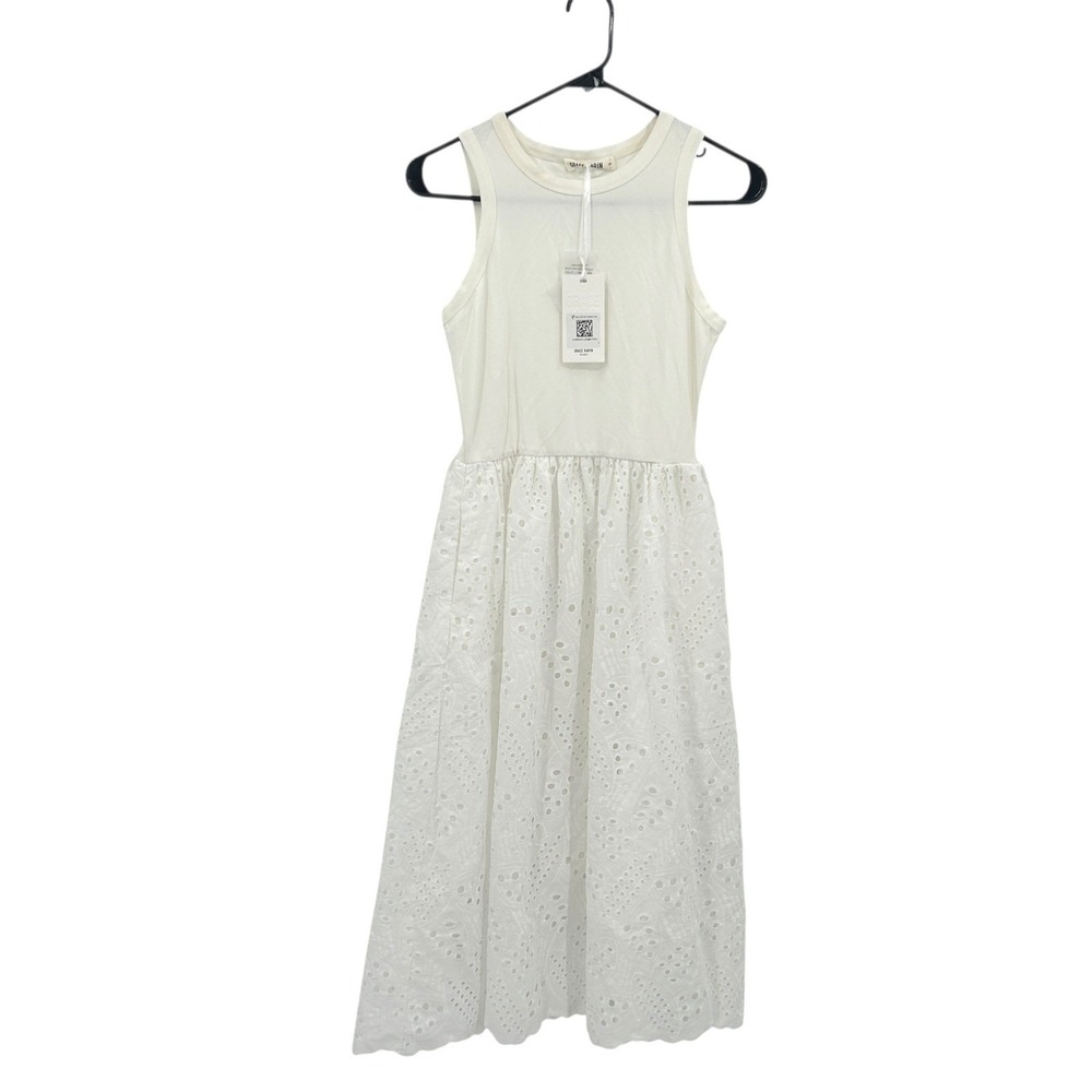 White Eyelet Midi Dress S Sleeveless Cottagecore Clean Girl Summer Romantic NWT
